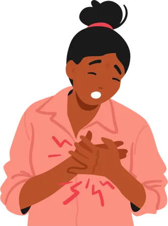 Young Woman Clutches Her Chest In Agony Face Contorted With Pain As The Ominous Grip Of Heart Attack Tightens Fear And Vulnerability Etched Across Her Strained Features Cartoon Vector Illustration Illustration