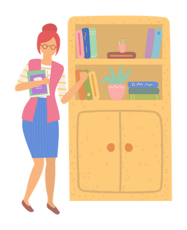 Young woman collect book from book shelf  Illustration