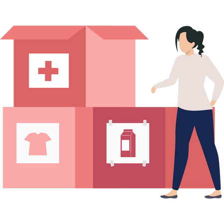 Young woman collected donation boxes  Illustration