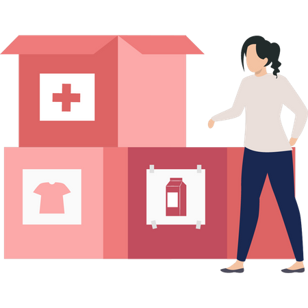 Young woman collected donation boxes  Illustration