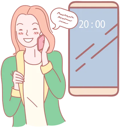 Girl Talking On Cellphone Vector Illustration Young Woman Communicates Via Phone Call Lady With Electronic Device Near Smartphone Screen Interface Conversation Distance Communication Concept Illustration