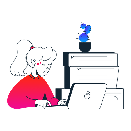 Young woman concentrating on her laptop  Illustration