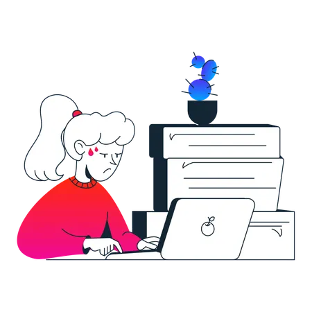 Young woman concentrating on her laptop  Illustration