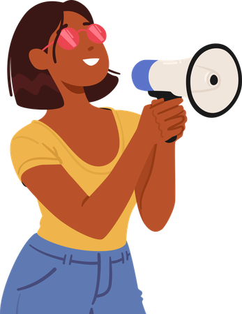 Young Woman Confidently Using Megaphone  Illustration