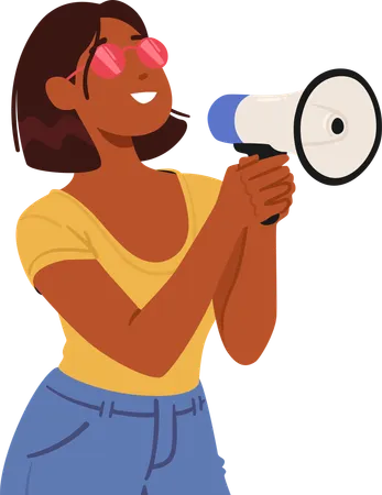 Young Woman Confidently Using Megaphone  Illustration