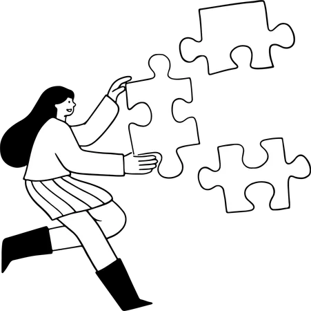 Young Woman connecting puzzle  イラスト