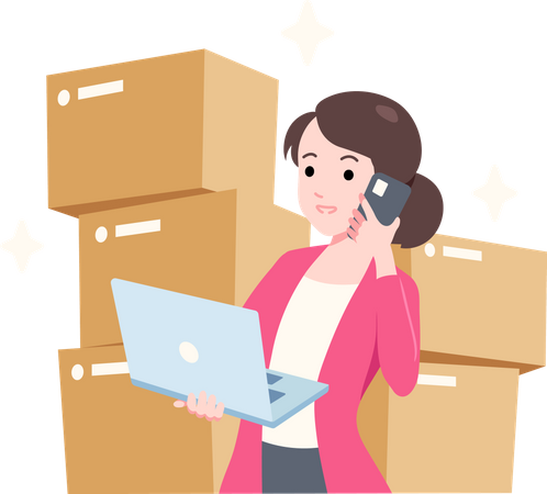 Young Woman Contact To Coordinate For Delivery Of Goods  Illustration