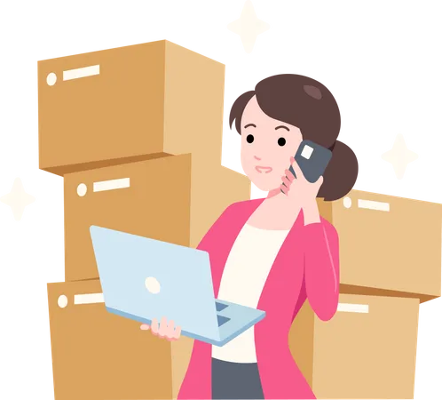 Young Woman Contact To Coordinate For Delivery Of Goods  Illustration