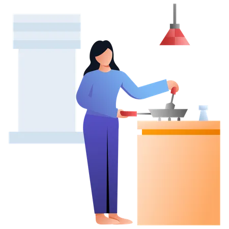 Young woman Cooking in kitchen  Illustration