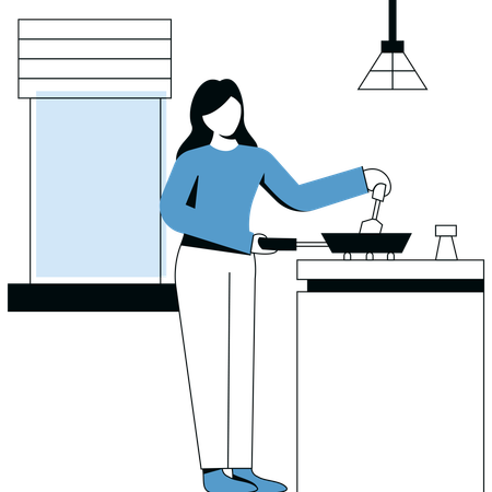 Young woman Cooking in kitchen  Illustration