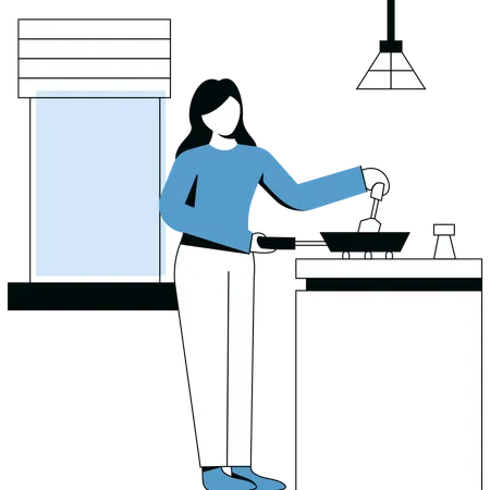 Young woman Cooking in kitchen  Illustration