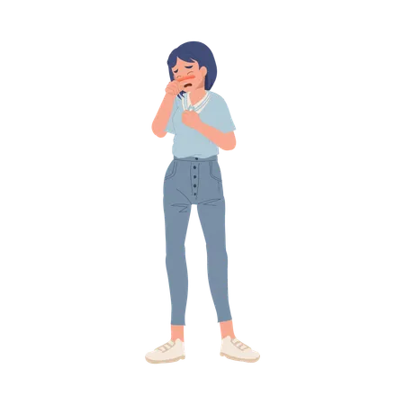 Young Woman Coughing Without Hand Protection  Illustration