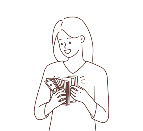 Young woman counting cash  Illustration