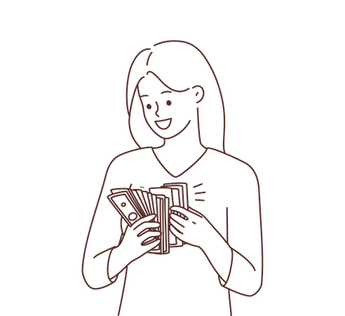 Young woman counting cash  Illustration