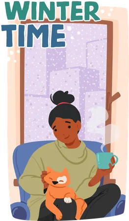 Young Woman Cozily Nestled In Home  Illustration