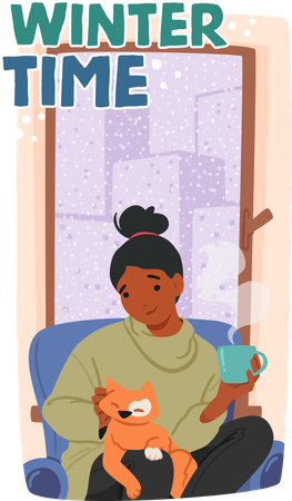 Young Woman Cozily Nestled In Home  Illustration