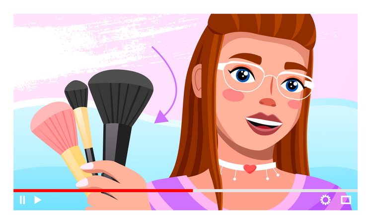 Young woman creating beauty video  イラスト