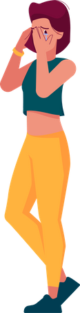 Young Woman Crying and Wipe Tears from Face  イラスト