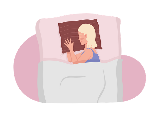Young woman cuddling striped pillow while sleeping  Illustration