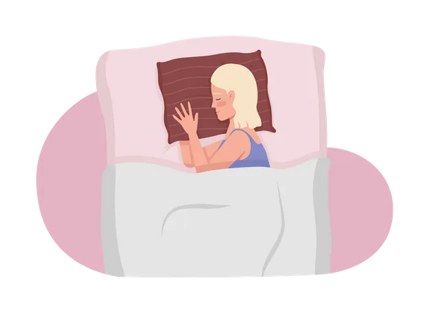 Young woman cuddling striped pillow while sleeping  Illustration