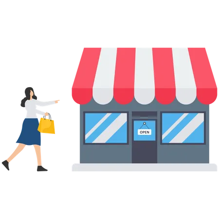 Young woman customer with shopping bags buying from multi channel store  Illustration