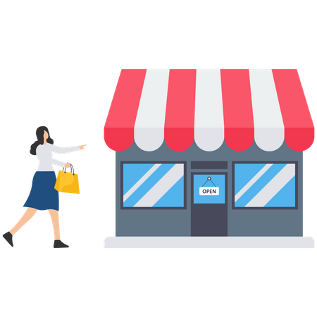 Young woman customer with shopping bags buying from multi channel store  Illustration