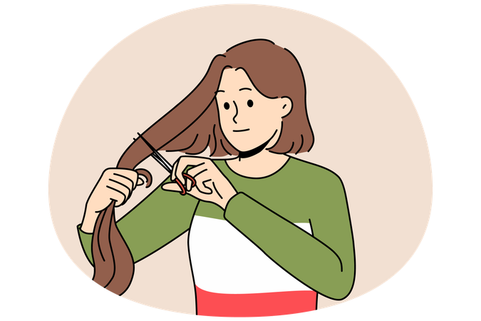 Young woman cut hair support Iranian women  Illustration