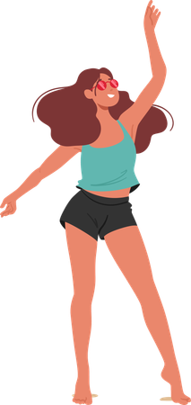 Young Woman Dancing Freely At Beach Party with Expression Of Happiness  Illustration