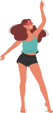 Young Woman Dancing Freely At Beach Party with Expression Of Happiness  Illustration