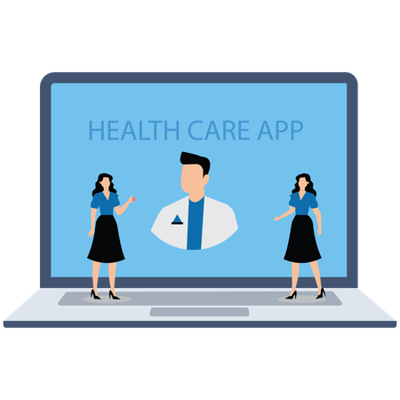 Young woman discuss with doctor using Health care app  Illustration