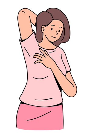 Young woman doing breast self examination  Illustration