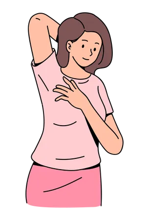 Young woman doing breast self examination  Illustration