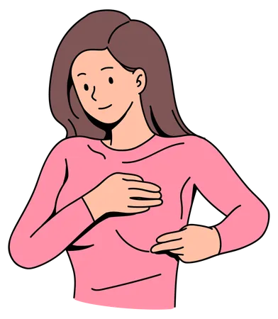 Young woman doing breast self examination  Illustration