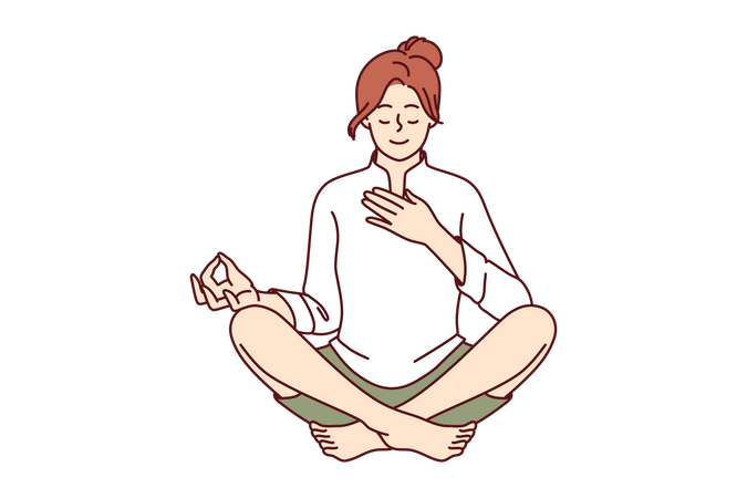 Young woman doing breathing exercise  Illustration