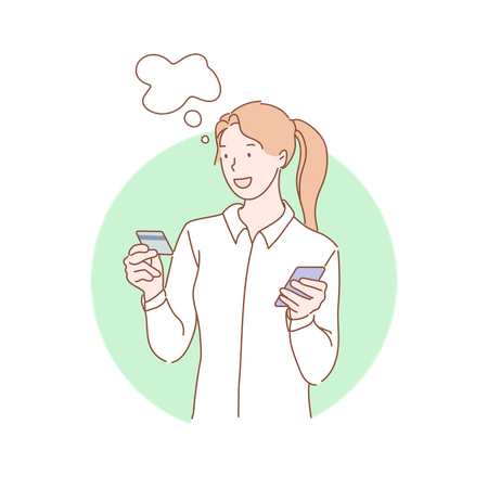 Young woman doing card payment using mobile  Illustration