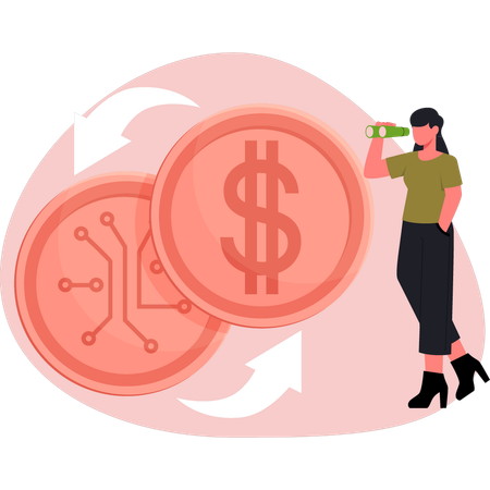 Young woman doing  exchange coins  Illustration