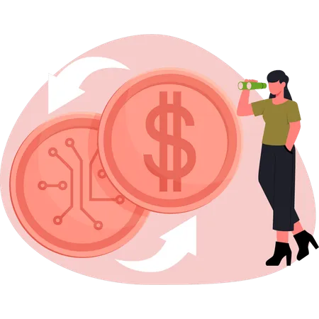 Young woman doing  exchange coins  Illustration