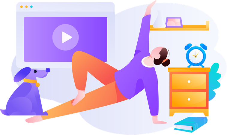 Young woman doing exercise at home  Illustration