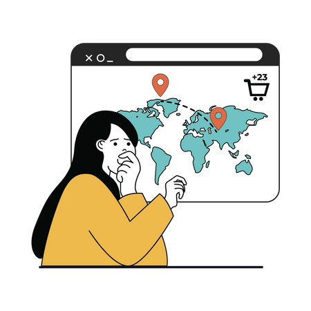 Young woman doing global shopping  Illustration