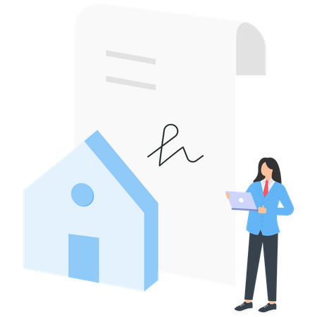 Young woman doing House Contract  Illustration