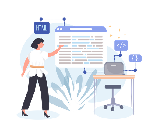 Young woman doing html coding  Illustration