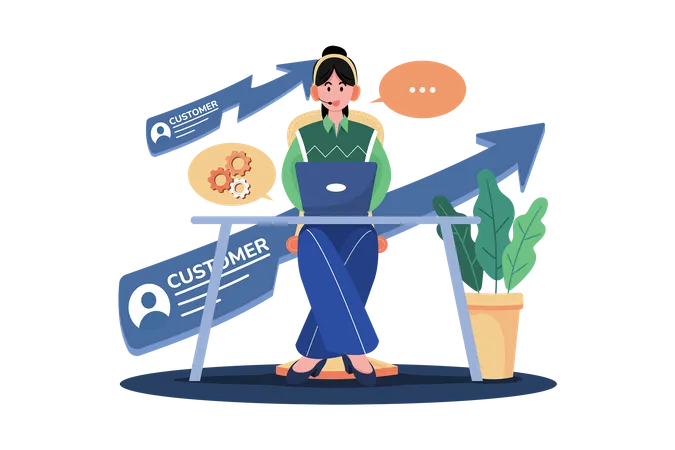 Young woman doing job at customer care  Illustration