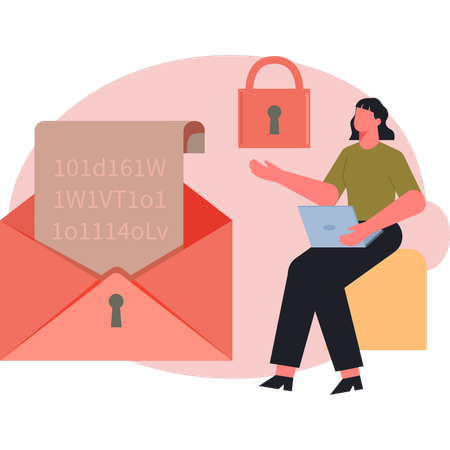 Young woman doing lock security on email  Illustration