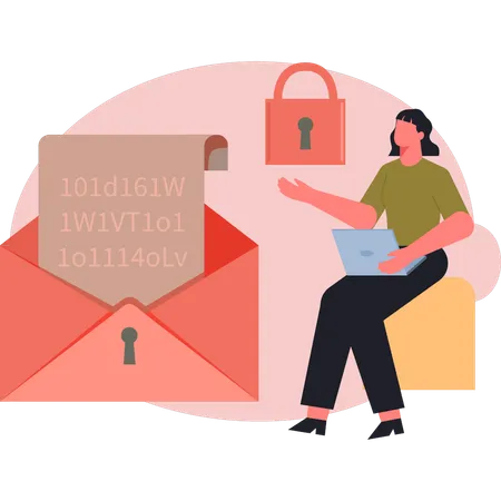 Young woman doing lock security on email  Illustration