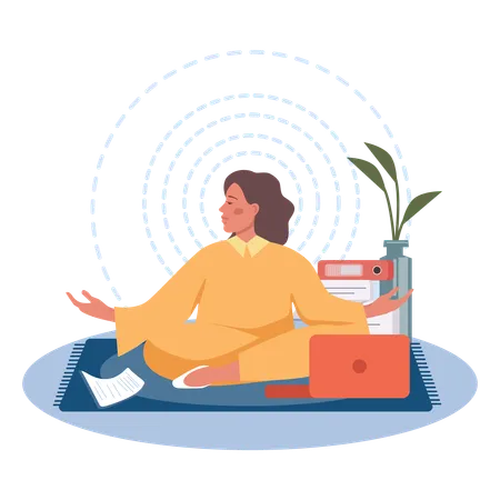 Young woman doing meditation at work  Illustration