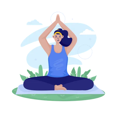 Flat Illustration Design Of A Woman Doing Yoga Pose Outdoor Illustration