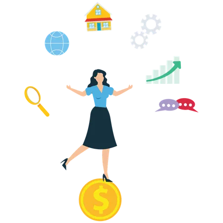 Young woman doing multitasking work  Illustration