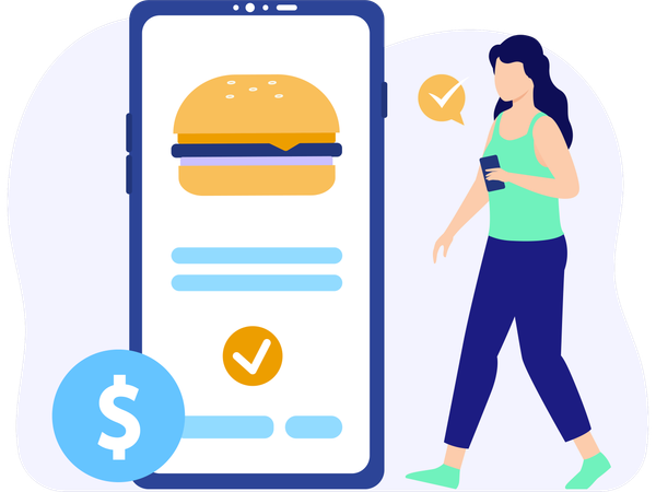 Young woman doing Online Food order  Illustration