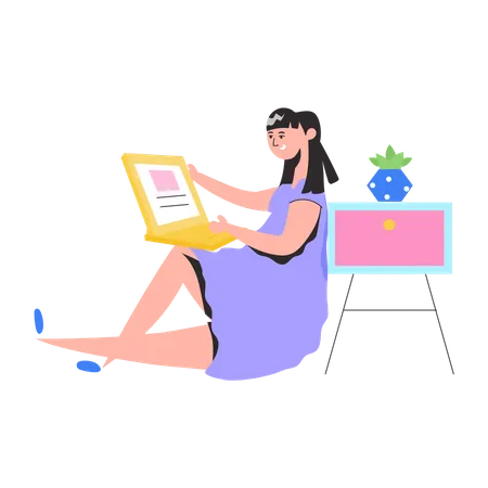 Young woman doing online job  Illustration