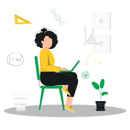 Young woman doing online learning  Illustration